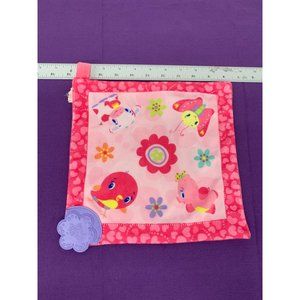 Bright Starts Crinkle Teething Blanket Bird Buterfly Pig Cow Pink with Purple Te